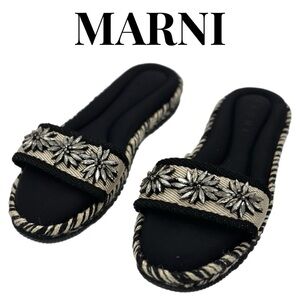 ✨ Marni Black & Luna Raffia Crystal Embellished Sandals | Size 39.5✨